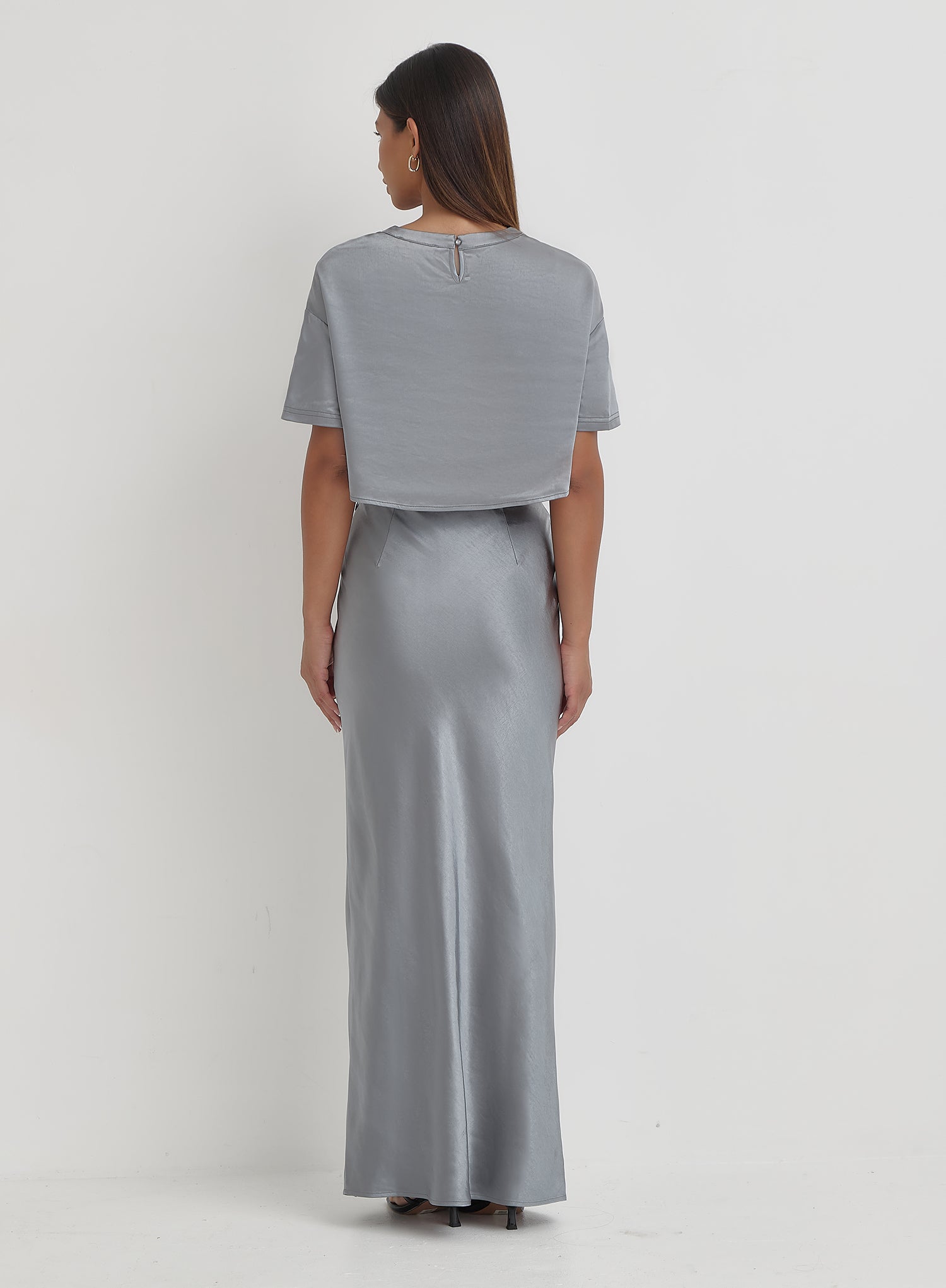 Blue Steel Satin Maxi Skirt